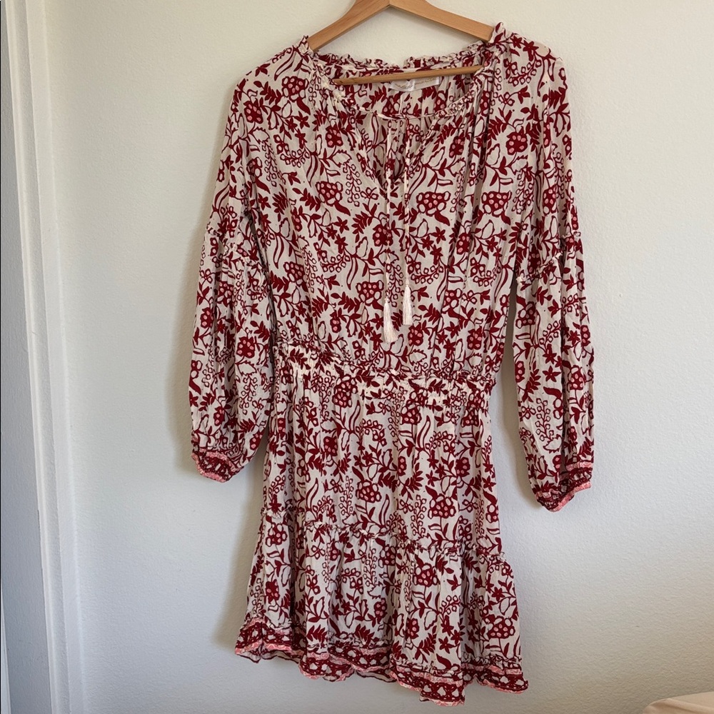Natalie Martin 'Maggie' Long Sleeve Red Boho Print Mini Dress Size Small